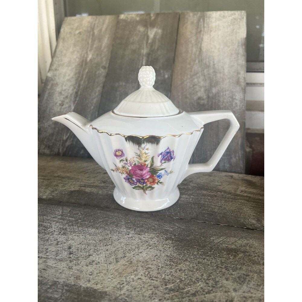 Vintage Porcelain Tilso Floral Teapot Japan Plays Tea for Two 1960’s